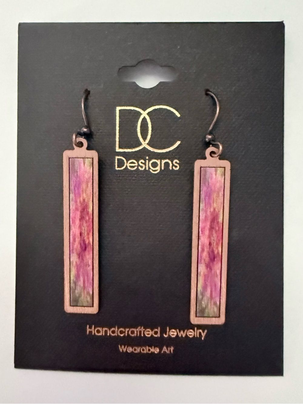 DC Designs NWT - Pink Art in Copper Frame Linear Long Column Earrings